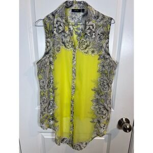Apt. 9 Womens Sleeveless Button Down Floral High Low Chiffon Shirt Neon Yellow L